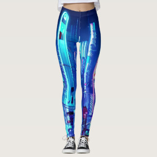 Legging Cidade Neon Futurística Cyberpunk