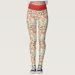 Legging Cintura Vermelha com Padrão de Quadrados >Leggings