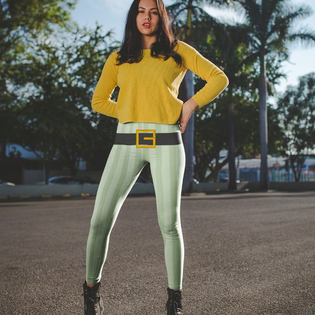 Legging Cinturão de Leprechaun verde riscado (Cute Leprechaun belt and buckle St. Patrick's Day Leggings)