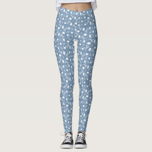 Legging Cinza Azul Branco Liberdade Padrão Floral Elegant