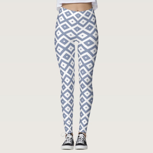 Legging Cinza azul e padrão de diamante branco (Frente)