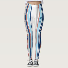 Legging Cinza Branca Vermelha Azul Moderna Stripes Monogra