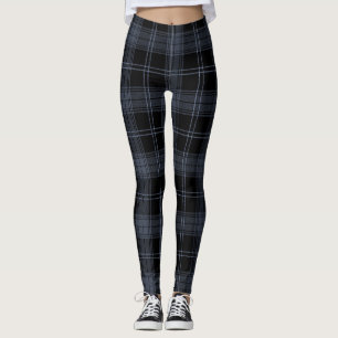 Legging Cinza Brilhante, Preto, Cor Azul Oxford Tartan