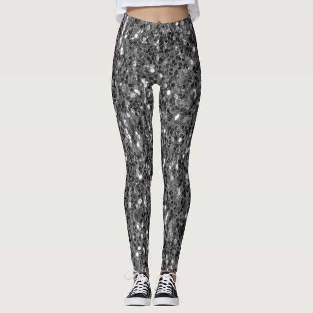 Legging Cinza cintilação de prata escura (Frente)