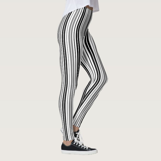 Legging Cinza Cinza Preto Branco Listras Padrão   (Direita)