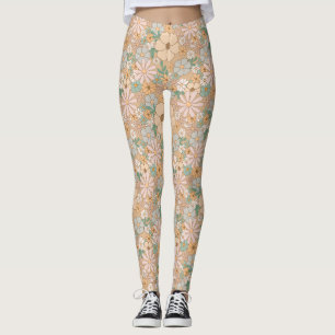 Legging Cinza Cor-de-rosa cor laranja pêssego Floral