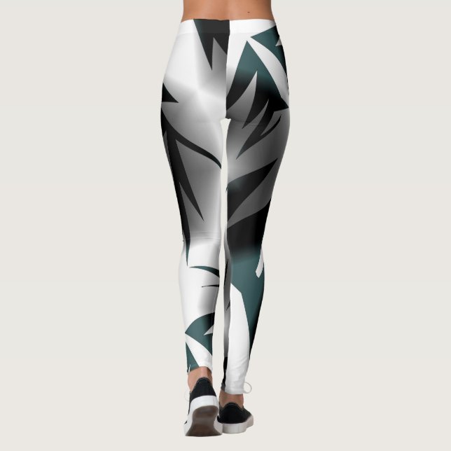 Legging Cinza de arte abstrato preto branco (Verso)