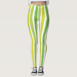 Legging Cinza de Arte Verde e Branco Vertical Stripe