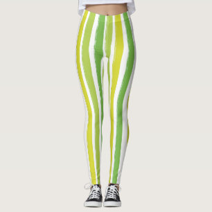 Legging Cinza de Arte Verde e Branco Vertical Stripe