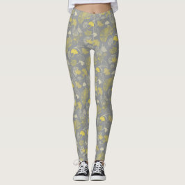 Legging Cinza de Ginkgo Novelty e padrão amarelo