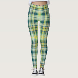Legging Cinza de laranja verde e vírgula, padrão de xadrez