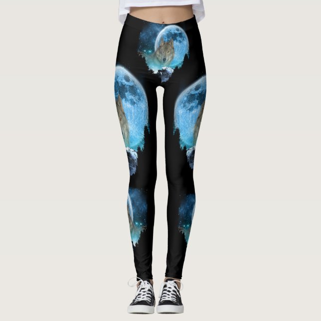 Legging Cinza de Lobo de Madeira de Lua Cheia Fuga (Frente)