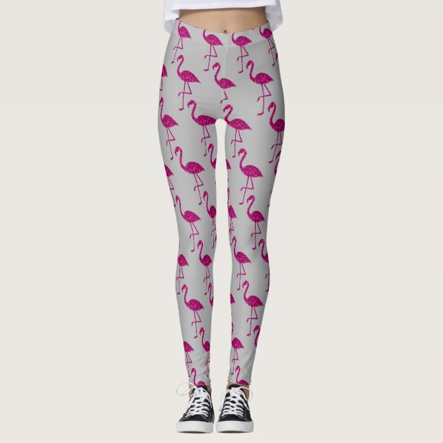 Legging Cinza de padrão brilhante flamingo Pink (Frente)