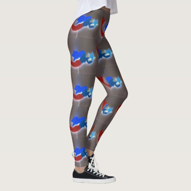 Legging cinza de sereias azuis de cauda vermelha (Direita)