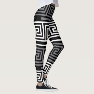 Legging Cinza Design do Padrão de Frete de Chave Preta-Bra
