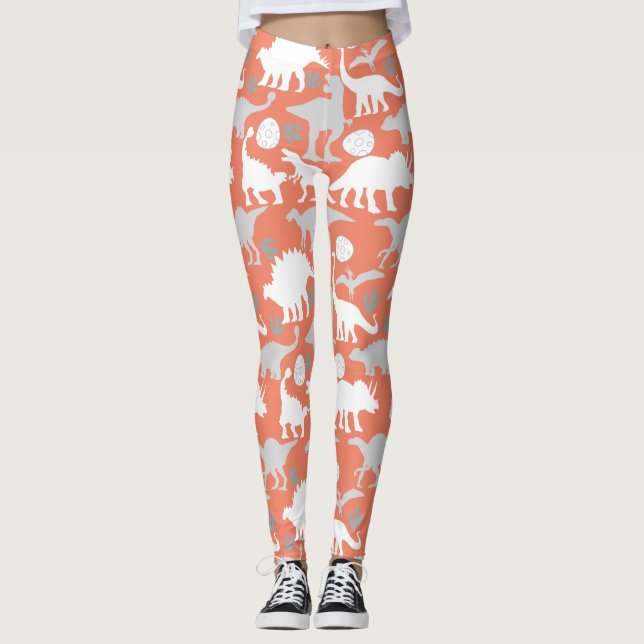 Legging Cinza Dino Pattern Orange BG (Frente)