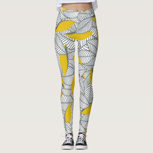 Legging Cinza e folha amarela. (Frente)