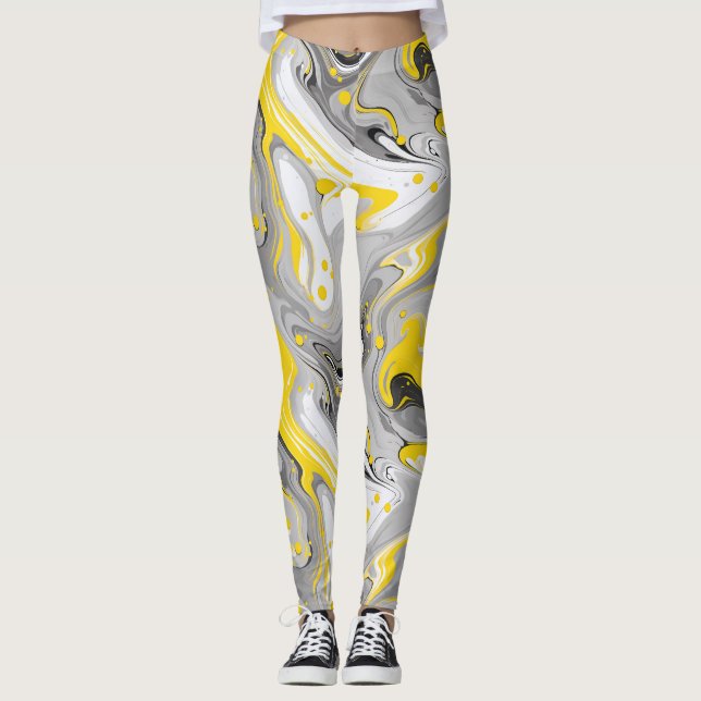 Legging Cinza e padrão amarelo (Frente)