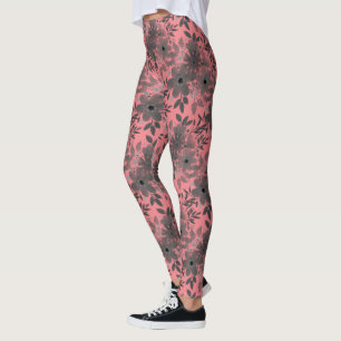 Legging Cinza e Padrão Floral Bonito Rosa