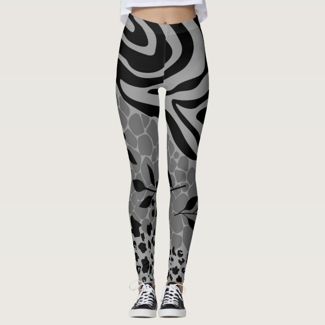 Legging Cinza e preto-leopardo (Frente)