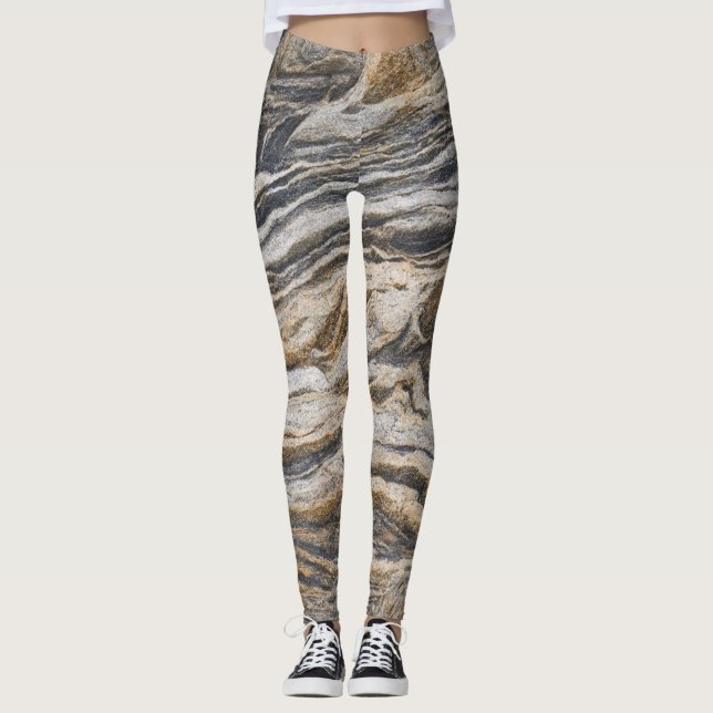 Legging Cinza e Tan Marble Pattern Yoga (Frente)