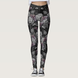 Legging Cinza Escura Raven Evermore com Rosas e Hawkmoths