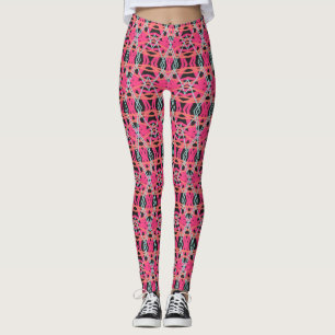 Legging Cinza Escuro Rosa Azul Funk Deco Padrão Gym Yoga