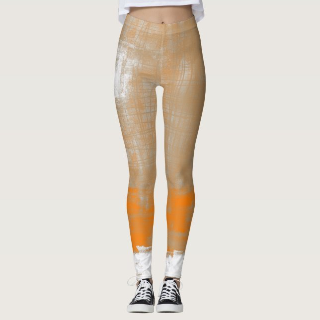 Legging cinza laranja, estilo abstrato, estilo arte modern (Frente)
