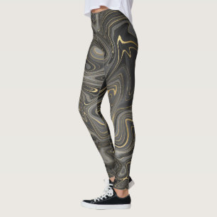 Legging Cinza Negra Marble Swirl Agate Strata Mulheres