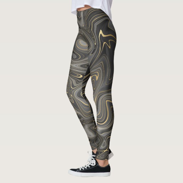 Legging Cinza Negra Marble Swirl Agate Strata Mulheres (Esquerda)