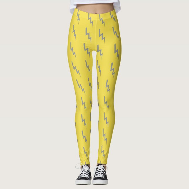 Legging Cinza Negrito Relâmpago em Amarelo (Frente)