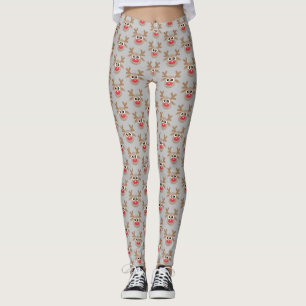 Legging Cinza-padrão de Reindeer de Cartoon de Natal