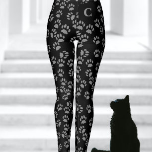Legging Cinza Pata de Gato Padrão Impresso Monograma Legg