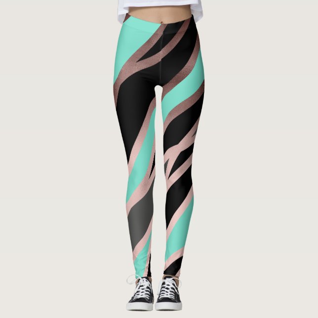 Legging cinza preto abstrato faux rosa dourado elegante (Frente)