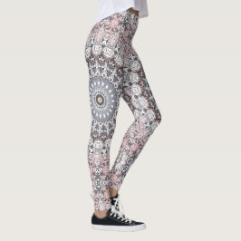 Legging Cinza rosa e padrão branco de Mandala