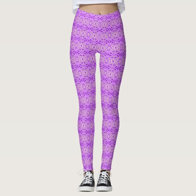 Legging Cinza Roxa Arte Deco Lattice Padrão Gym Yoga (Frente)