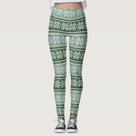 Legging Cinza Verde Poinsettia Faux Knit Padrão
