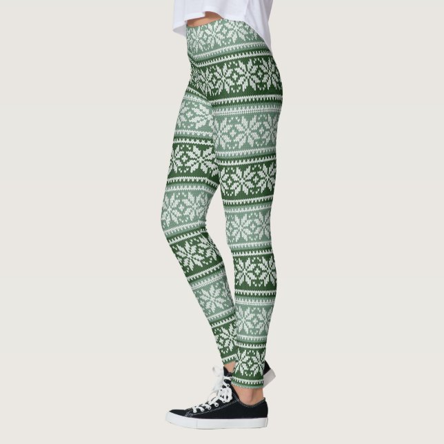 Legging Cinza Verde Poinsettia Faux Knit Padrão (Esquerda)