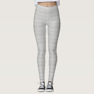 Legging Cinza, verde, rosas, em branco