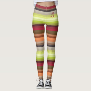 Legging Cinza Verde Vermelho Castanho Girly Stripe Monogra