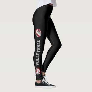 Legging cinza vermelha volleybolas com texto na perna