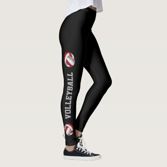 Legging cinza vermelha volleybolas com texto na perna (Direita)