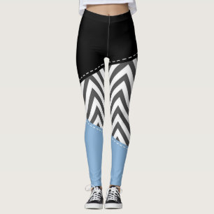 Legging Cinza Zigzag, Cinza Chevron, Zigzag Patterno, Azul