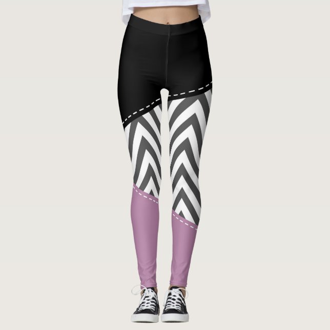 Legging Cinza Zigzag, Cinza Chevron, Zigzag Patterno, Roxo (Frente)