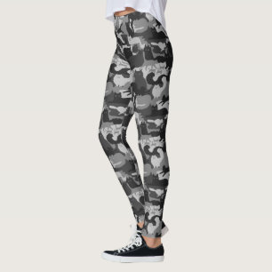 Legging Cinzas Camuflagem Gatos Padrão Cinza Kitty Cats C