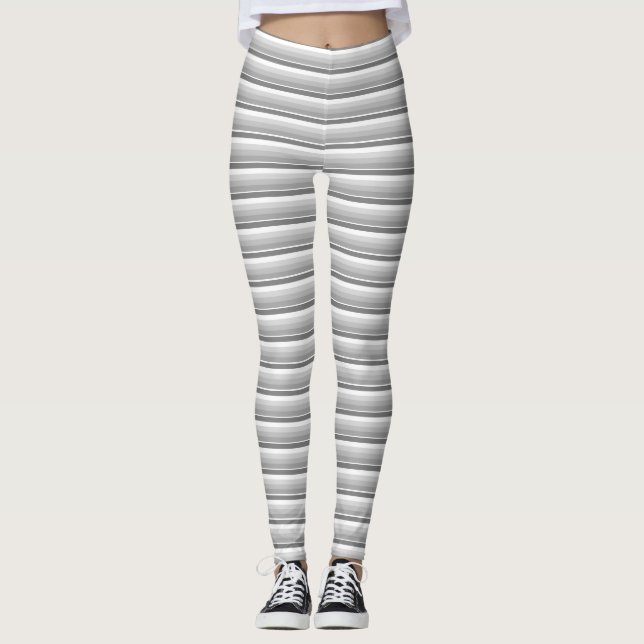 Legging Cinzas de Faixa Horizontal e Padrão Branco (Frente)