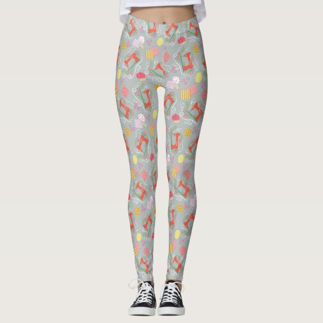 Legging Cinzas De Máquinas De Costura (Frente)