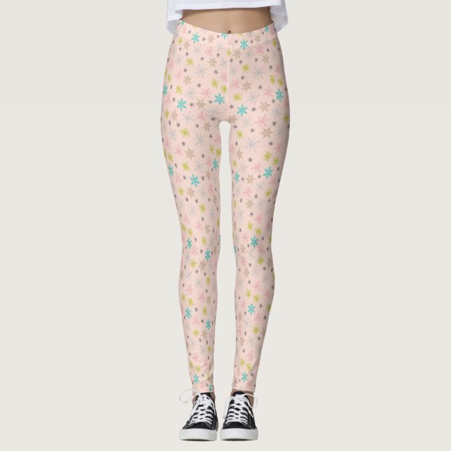 Legging Cinzas de Verde limão Turquesa com Flocos de Neve  (Frente)