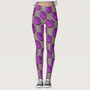 Legging cinzas de vieiras roxas