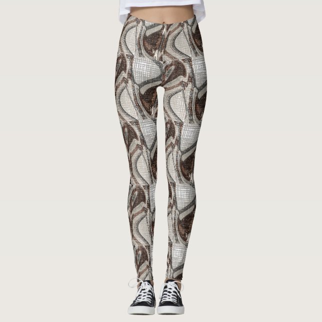 Legging Cinzas e Abstrato de arte castanha (Frente)